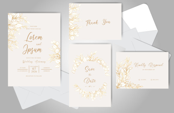 Download Golden Foliage Wedding Invitation Bundle - Gold Collection